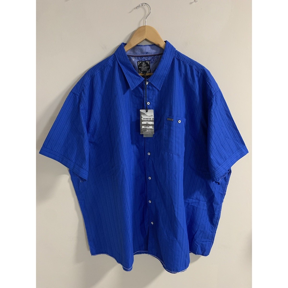 Point Zero Button Down Shirt Men's 4XL Orange Label Embroidered Royal Blue NEW